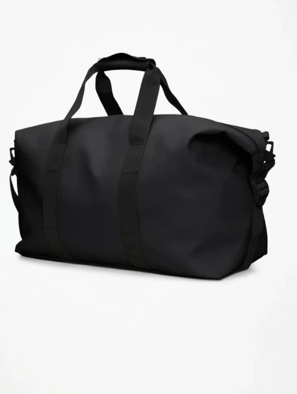 Rains Black Waterpeoof Unisex Duffel Bag with Webbed Handles